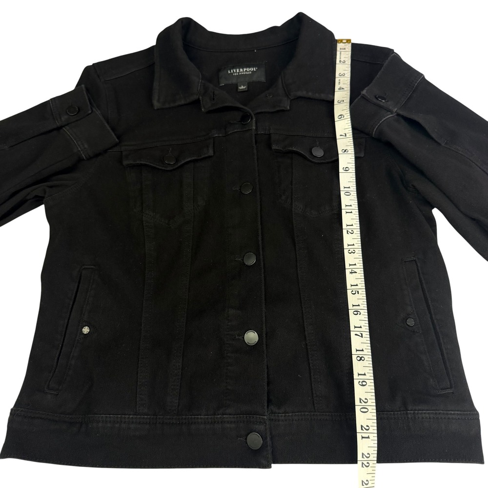 Liverpool Black Denim Jacket Stretch Minimalist Layering Capsule Moto Trucker L - Picture 8 of 8